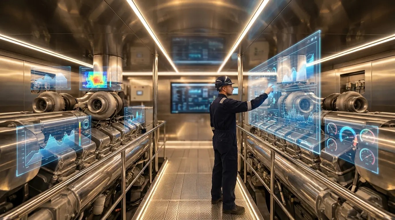 Ship in dry dock with technicians performing repairs